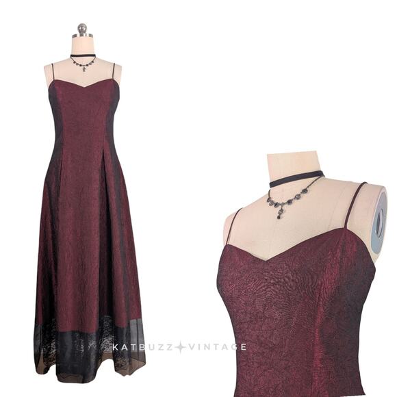 Vintage Morgan Co Prom Dress Maxi Gown Red 8 M Black 90s Y2K Goth Whimsigoth - Picture 1 of 12